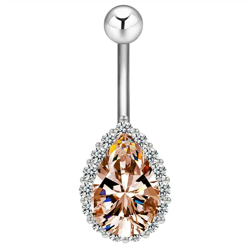 Todorova Fashion Water Drop Zircon Navel Piercing Stainless Steel Belly Button Rings Body Jewelry for Women 37