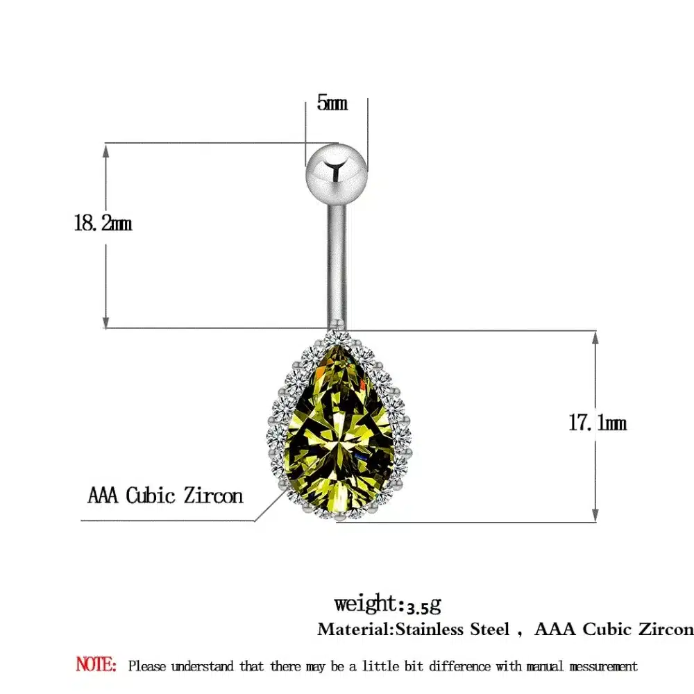 Todorova Fashion Water Drop Zircon Navel Piercing Stainless Steel Belly Button Rings Body Jewelry for Women 42