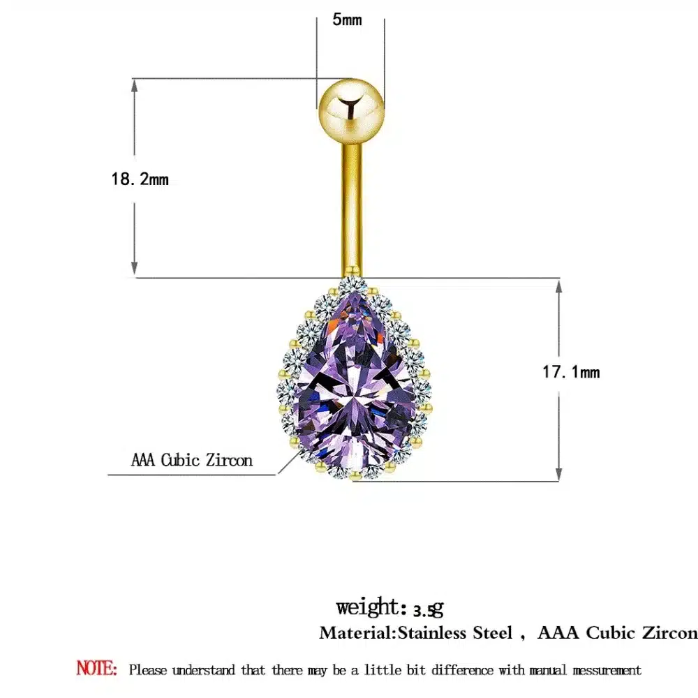 Todorova Fashion Water Drop Zircon Navel Piercing Stainless Steel Belly Button Rings Body Jewelry for Women 50