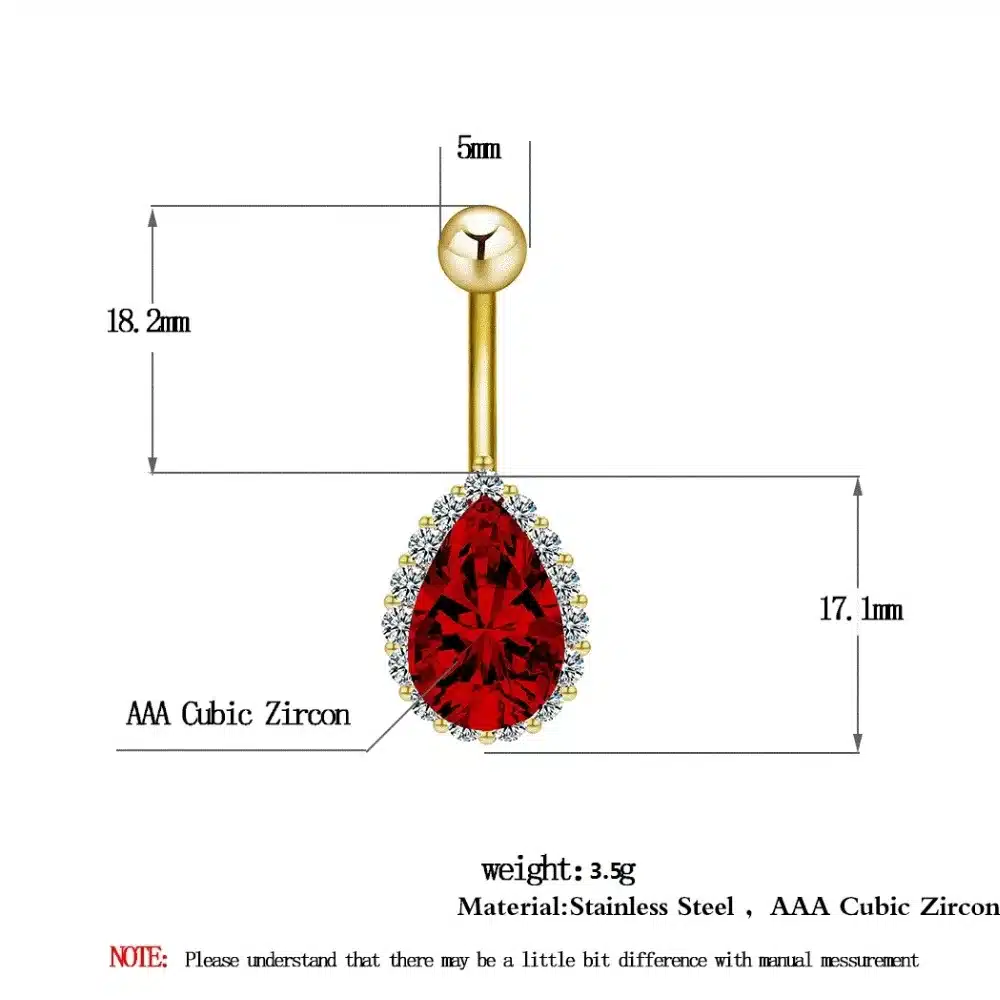 Todorova Fashion Water Drop Zircon Navel Piercing Stainless Steel Belly Button Rings Body Jewelry for Women 58