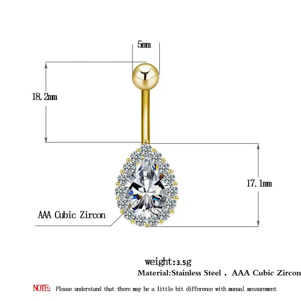 Todorova Fashion Water Drop Zircon Navel Piercing Stainless Steel Belly Button Rings Body Jewelry for Women 66