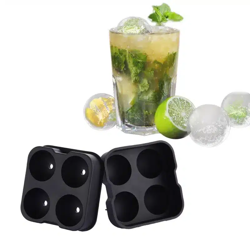 Silicone Ice Ball Maker Whiskey Cocktail Ice Cube Tray 4 Large Ice Cube Molds Maker Bar Kitchen Accessories 13