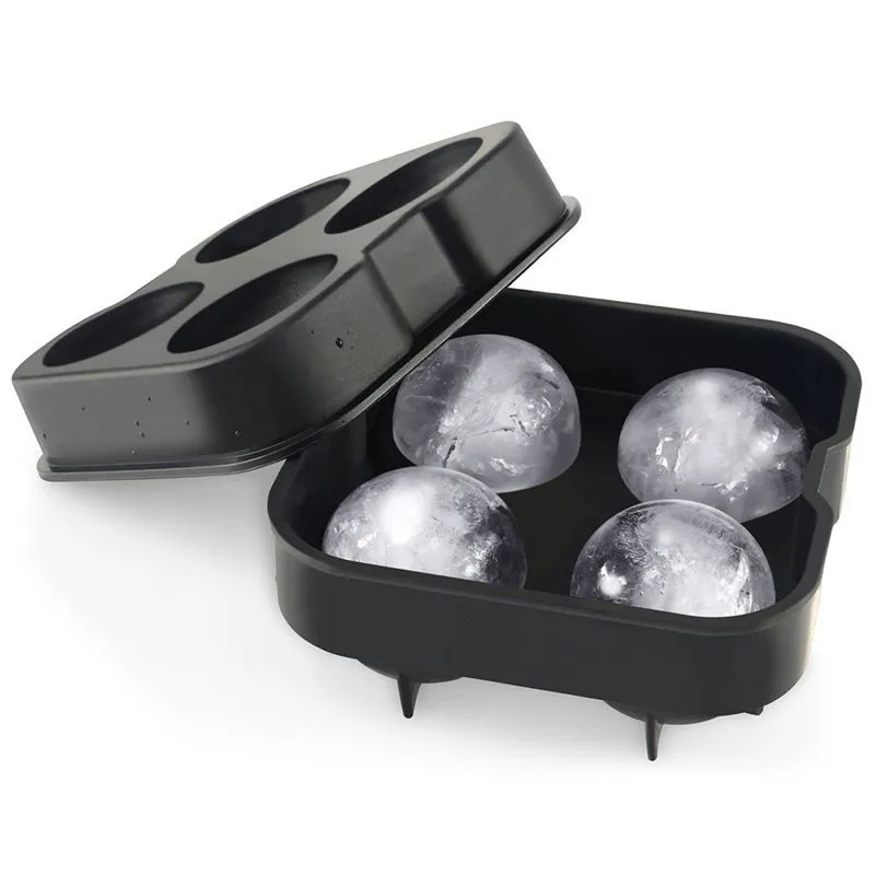 Silicone Ice Ball Maker Whiskey Cocktail Ice Cube Tray 4 Large Ice Cube Molds Maker Bar Kitchen Accessories 14