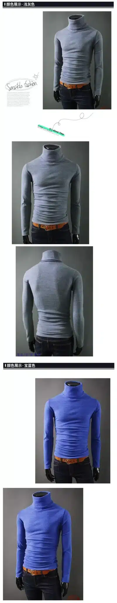 Men Winter Solid Turtleneck Sweater Male Autumn high collar Pullovers Thin and Soft Casual sweater Size 2XL 13