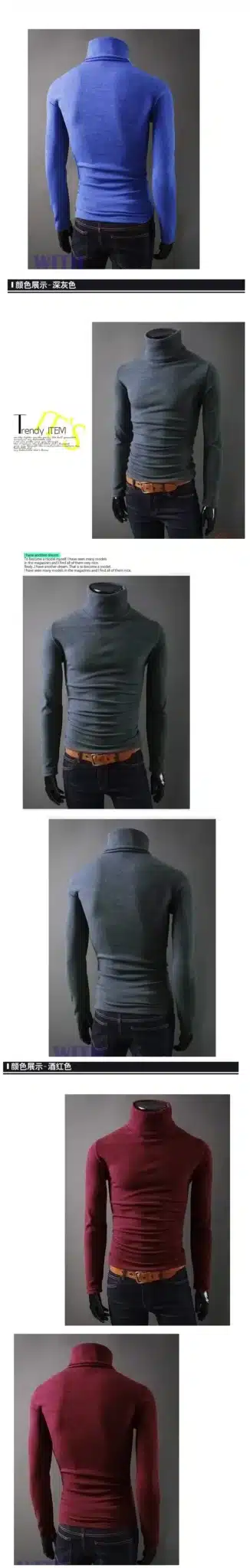 Men Winter Solid Turtleneck Sweater Male Autumn high collar Pullovers Thin and Soft Casual sweater Size 2XL 14