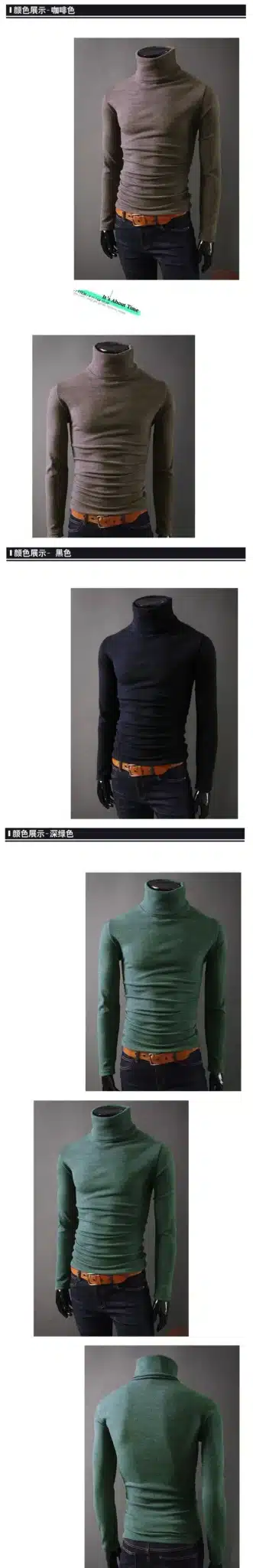 Men Winter Solid Turtleneck Sweater Male Autumn high collar Pullovers Thin and Soft Casual sweater Size 2XL 16