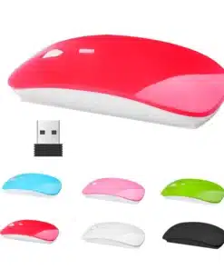 erinevat värvi juhtmevabad arvutihiired ja USB vastuvõtja