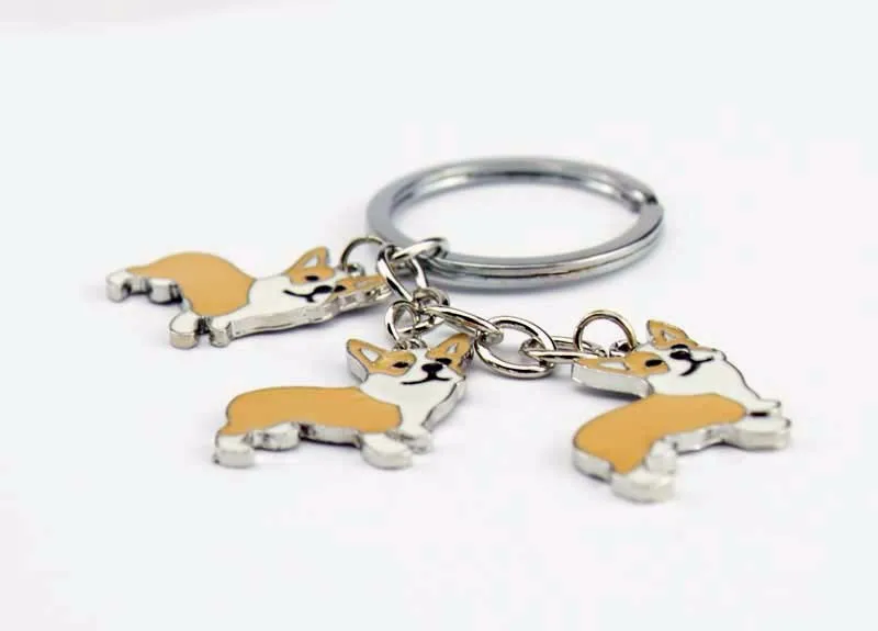 Metal PET Key Chain welsh Corgi Dogs Key Ring Bag charm Wholesale Lovely Keychain Car Keyring gift Women Jewelry Drop shipping 21