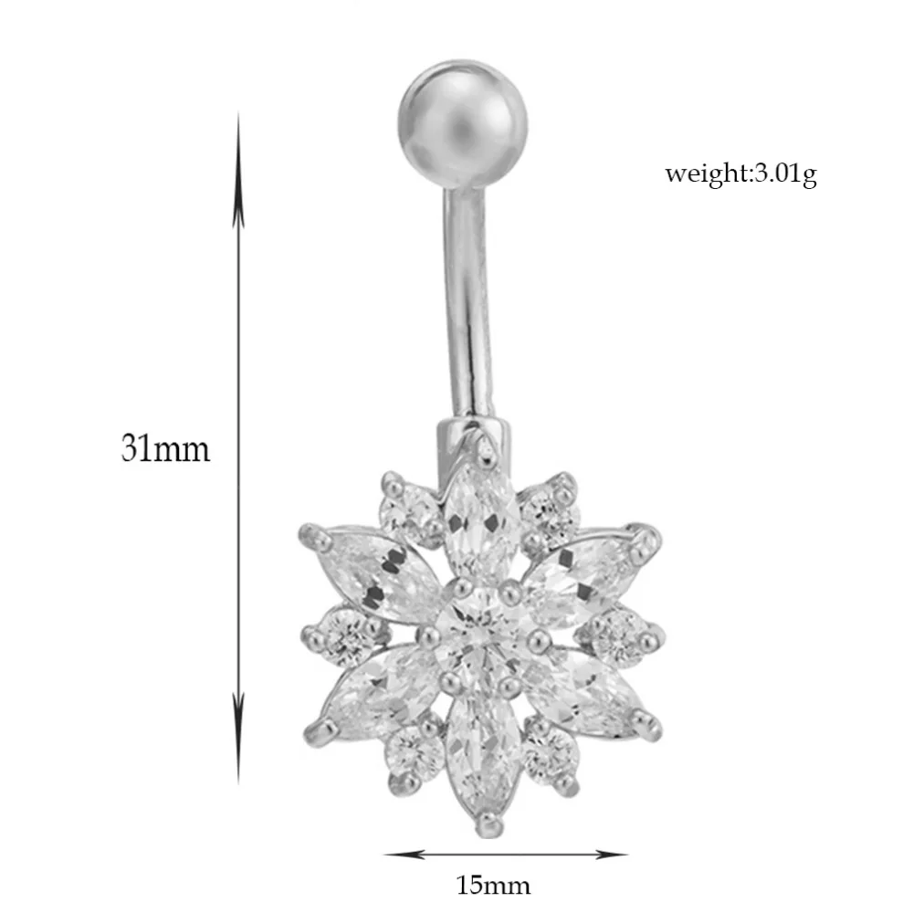 KUNIU Fashion Crystal Flower belly button rings surgical steel Body Jewelry Sexy Navel Piercing 14