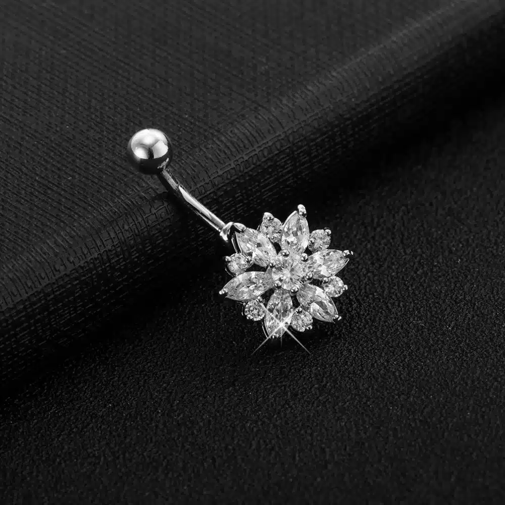 KUNIU Fashion Crystal Flower belly button rings surgical steel Body Jewelry Sexy Navel Piercing 15