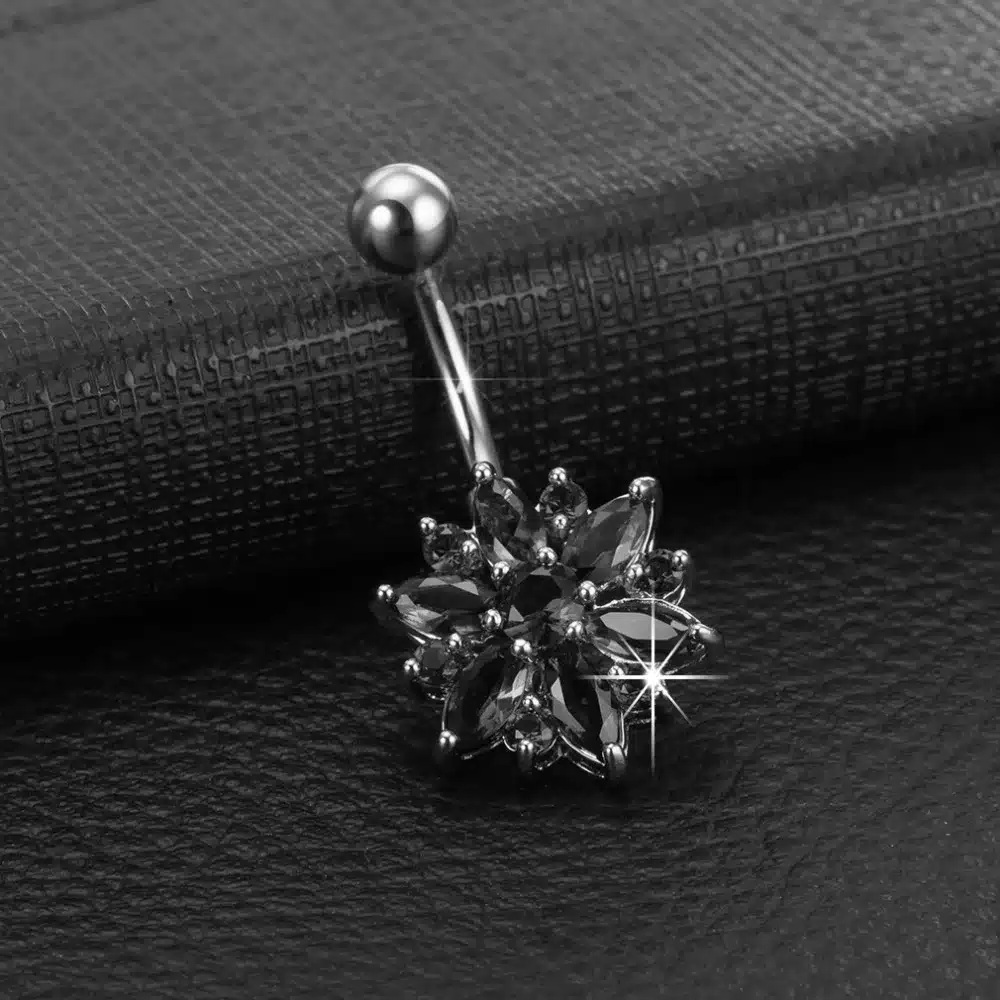 KUNIU Fashion Crystal Flower belly button rings surgical steel Body Jewelry Sexy Navel Piercing 18