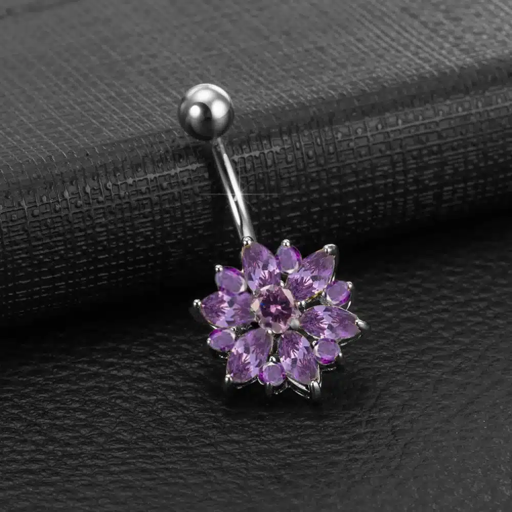 KUNIU Fashion Crystal Flower belly button rings surgical steel Body Jewelry Sexy Navel Piercing 21