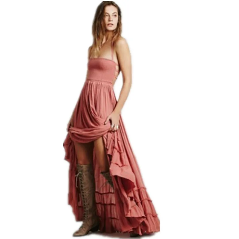 Boho chic halter chiffon long dress Women backless 2017 maxi dresses vestidos Sexy split beach summer dress beach wear mori girl 17