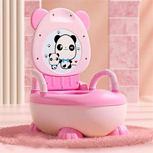 roosa ja valge laste potitool panda pildiga