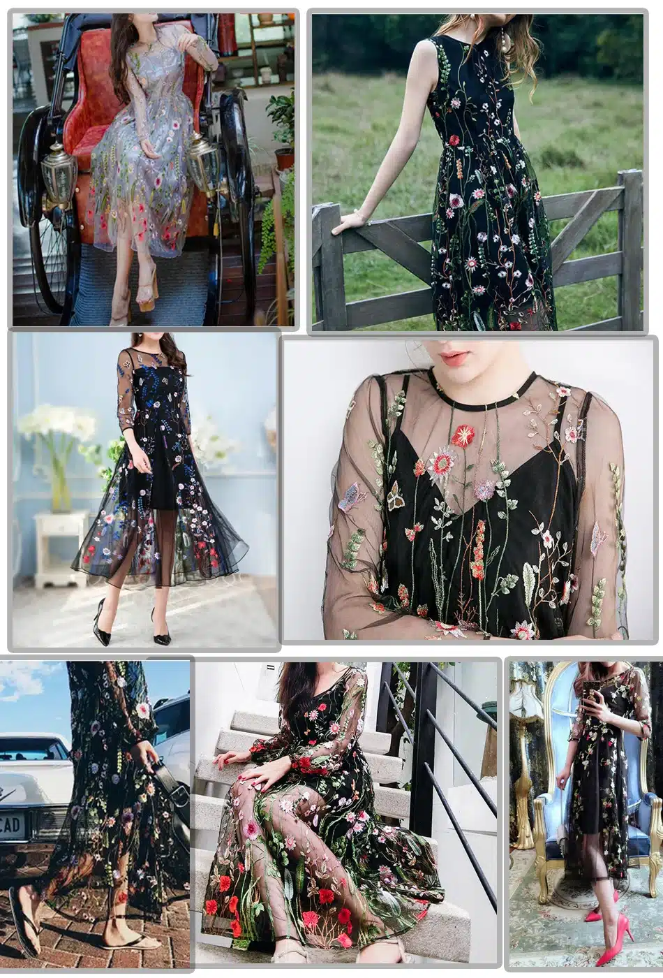 LERFEY Women Embroidery Flower Casual Dress Summer Two Piece Mesh Maxi Dress Black Dresses Long Sexy Dress Clothing Vestidos 12