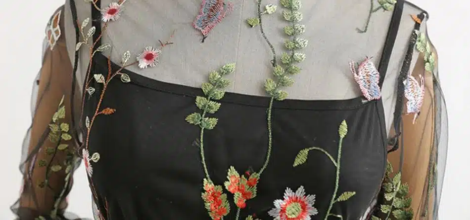 LERFEY Women Embroidery Flower Casual Dress Summer Two Piece Mesh Maxi Dress Black Dresses Long Sexy Dress Clothing Vestidos 26