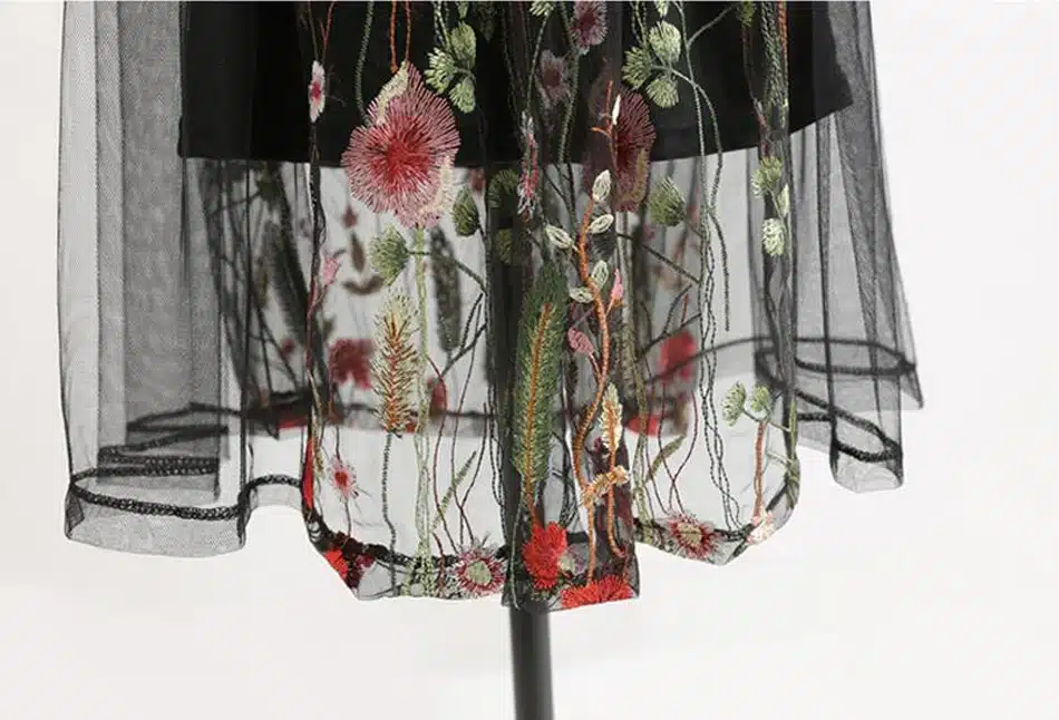 LERFEY Women Embroidery Flower Casual Dress Summer Two Piece Mesh Maxi Dress Black Dresses Long Sexy Dress Clothing Vestidos 27