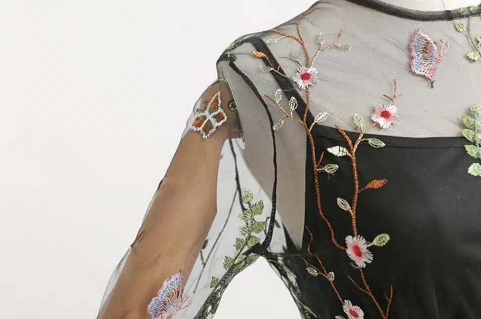 LERFEY Women Embroidery Flower Casual Dress Summer Two Piece Mesh Maxi Dress Black Dresses Long Sexy Dress Clothing Vestidos 28