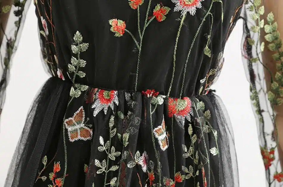 LERFEY Women Embroidery Flower Casual Dress Summer Two Piece Mesh Maxi Dress Black Dresses Long Sexy Dress Clothing Vestidos 30