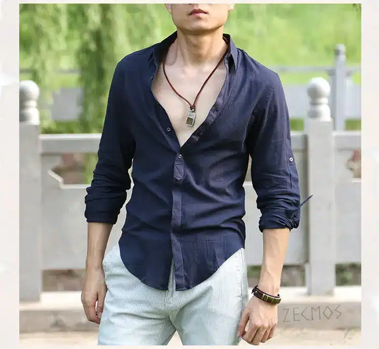 Zecmos Cotton Linen Shirts Man Summer White Shirt Social Gentleman Shirts Men Ultra Thin Casual Shirt British Fashion Clothes 36