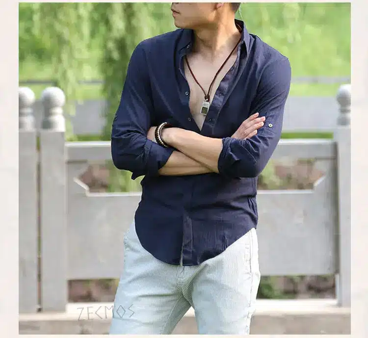 Zecmos Cotton Linen Shirts Man Summer White Shirt Social Gentleman Shirts Men Ultra Thin Casual Shirt British Fashion Clothes 37