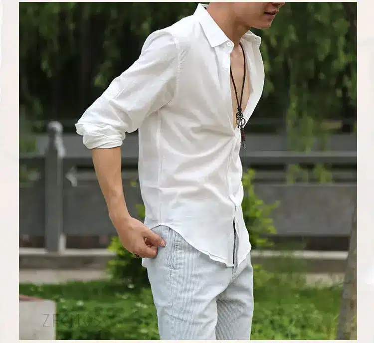 Zecmos Cotton Linen Shirts Man Summer White Shirt Social Gentleman Shirts Men Ultra Thin Casual Shirt British Fashion Clothes 46