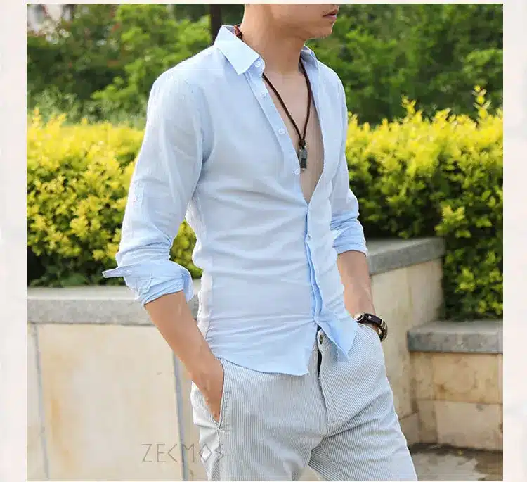 Zecmos Cotton Linen Shirts Man Summer White Shirt Social Gentleman Shirts Men Ultra Thin Casual Shirt British Fashion Clothes 51