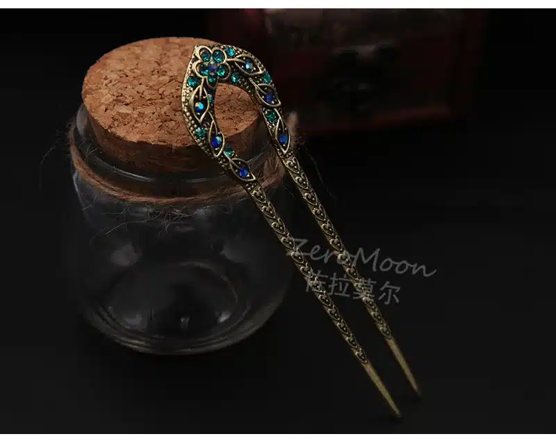 Antique Love Heart Hair Sticks Reliefs Floral Designs Leaves Crystal Rhinestone Chinese Style Hairpin Fashion Jewelry For Women 11
