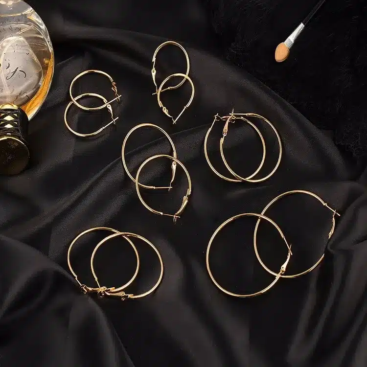 6 PCS/LOT Steampunk Gold Color Big Hoop Earrings Simple Style Earring High Quality Engagement Gift Jewelry Brinco Argola 38