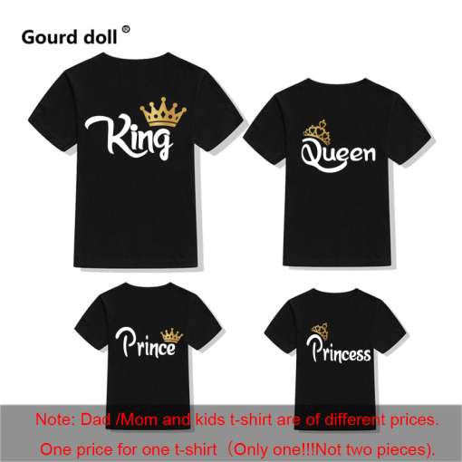 mustad t-särgid tekstidega king, queen, prince ja princess