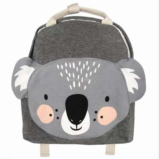 hall seljakott koala näoga, millel on pehmed kõrvad ja roosad põsed