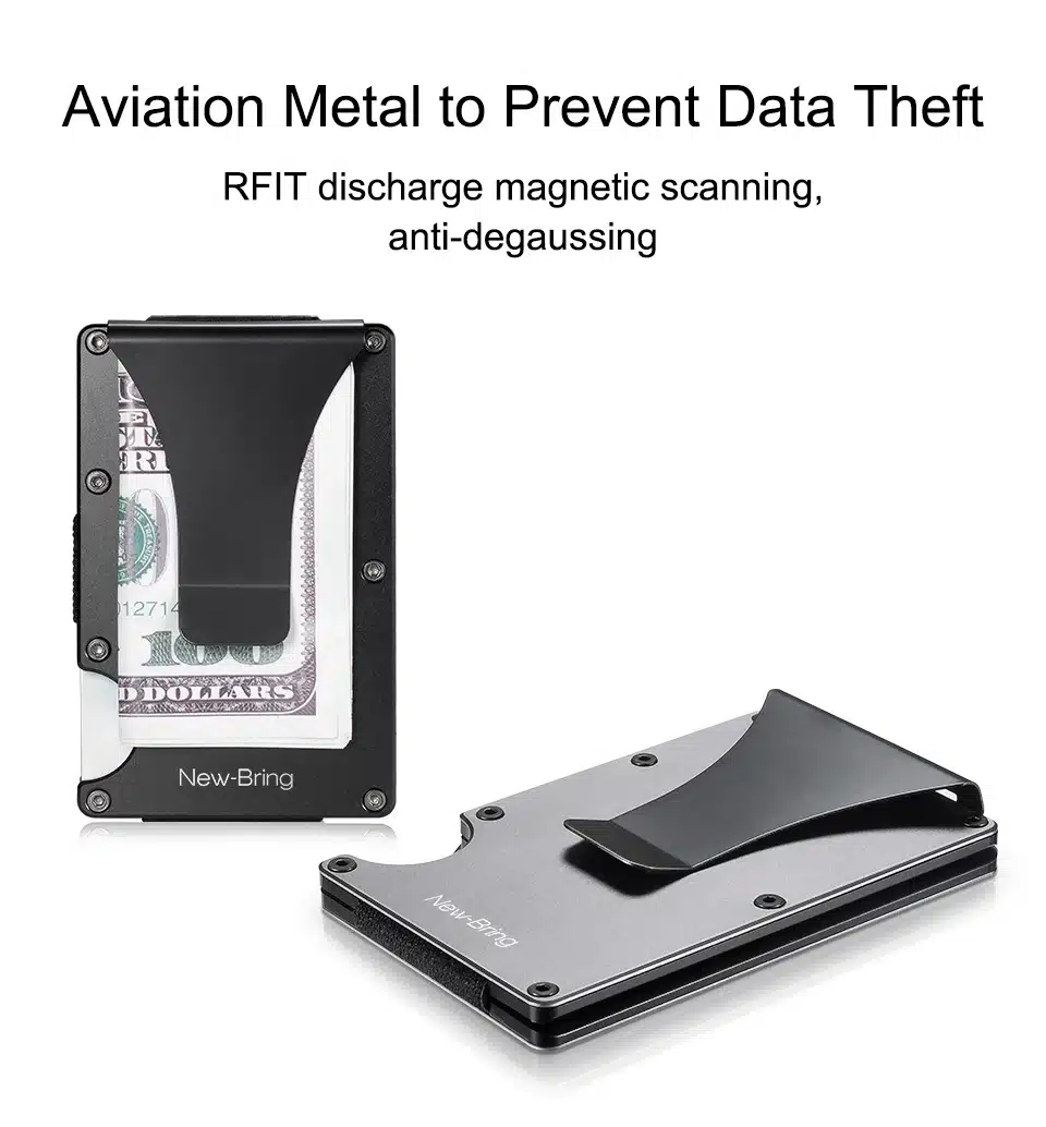 NewBring Metal Mini Money Clip Brand Fashion Black White Credit Card ID Holder With RFID Anti-chief Wallet Men 4