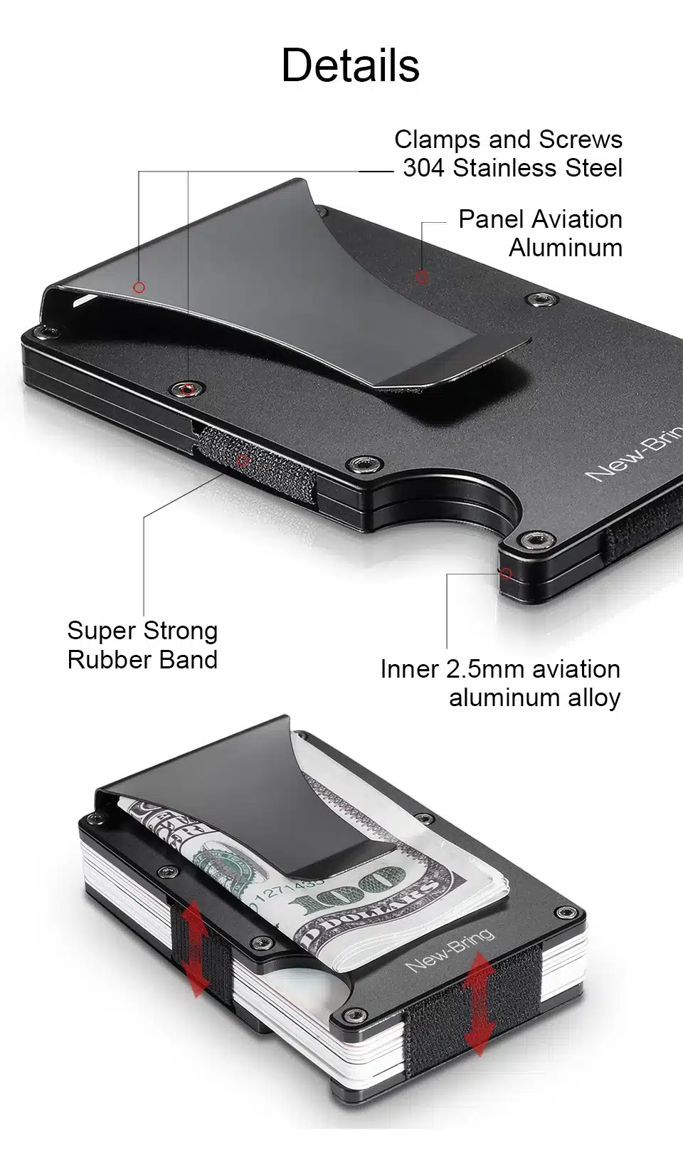 NewBring Metal Mini Money Clip Brand Fashion Black White Credit Card ID Holder With RFID Anti-chief Wallet Men 8