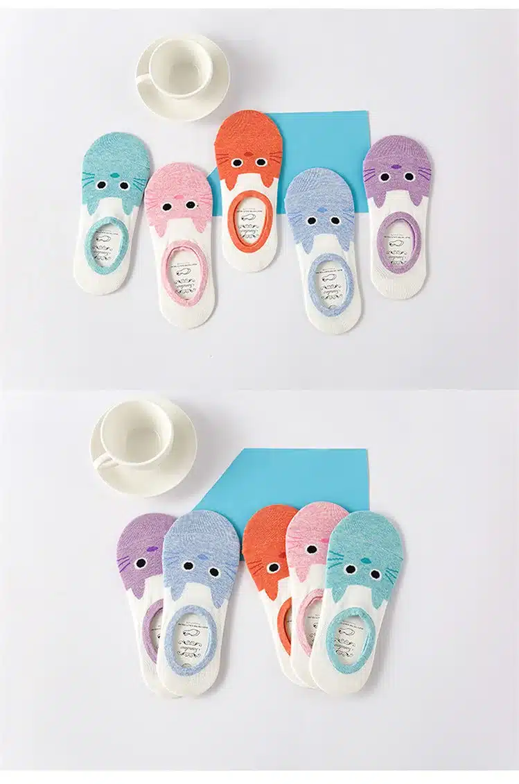 New Arrival High Quality Women Cartoon Socks Cute Cat Boat Sock Summer thin slipper Cotton Floor socks for Lady Girl Kid 5Pairs 30