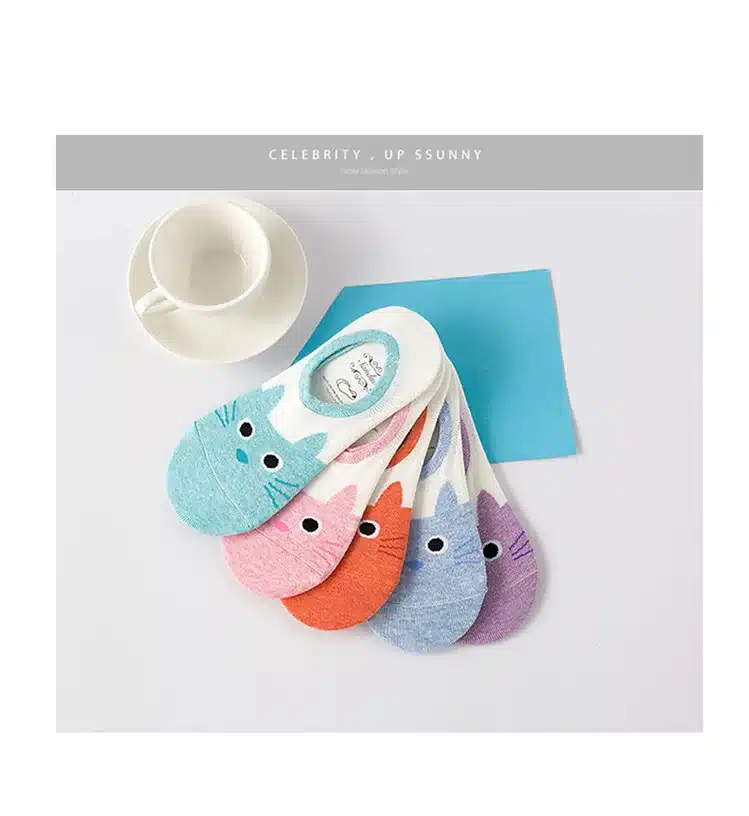 New Arrival High Quality Women Cartoon Socks Cute Cat Boat Sock Summer thin slipper Cotton Floor socks for Lady Girl Kid 5Pairs 31