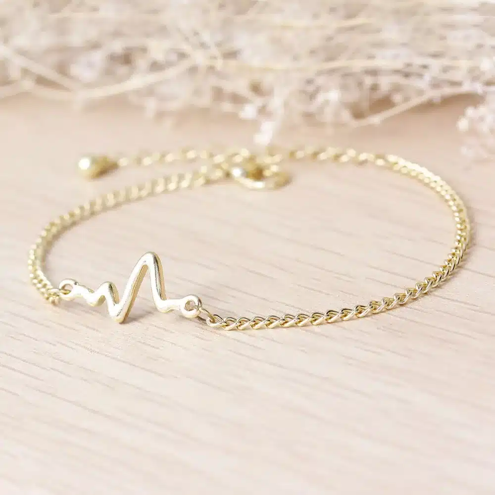 8SEASONS 3 Colors Heart Beat Heartbeat Rhythm Chain Bracelet with Dangling Jewelry Bracelets Golden Silver Black Color, 1 Piece 6
