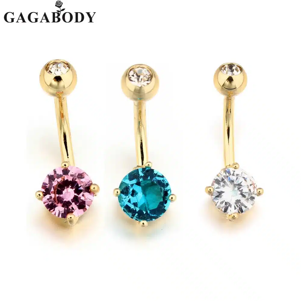 2017 Clear Crystal Stainless Steel Blue/Pink/White Rhinestone Belly Ring Body Piercing Dangle Gold Color Navel Ring 13