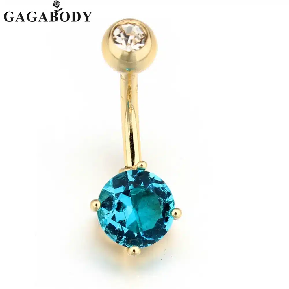 2017 Clear Crystal Stainless Steel Blue/Pink/White Rhinestone Belly Ring Body Piercing Dangle Gold Color Navel Ring 14