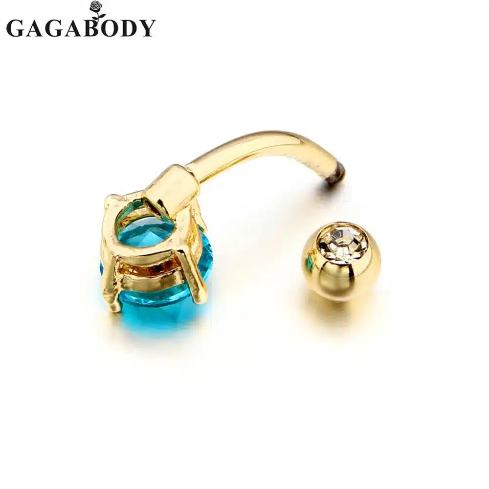 2017 Clear Crystal Stainless Steel Blue/Pink/White Rhinestone Belly Ring Body Piercing Dangle Gold Color Navel Ring 16