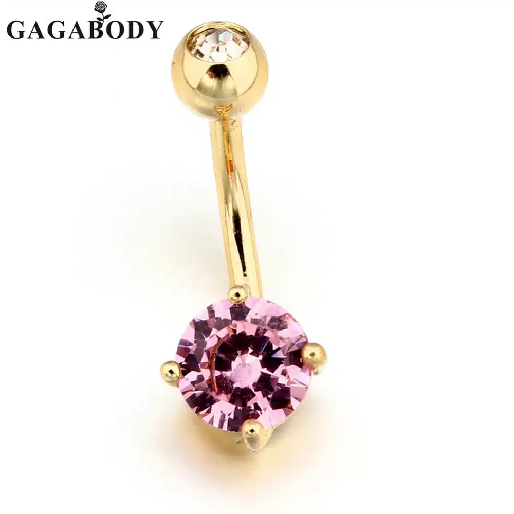 2017 Clear Crystal Stainless Steel Blue/Pink/White Rhinestone Belly Ring Body Piercing Dangle Gold Color Navel Ring 17