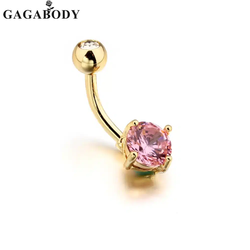 2017 Clear Crystal Stainless Steel Blue/Pink/White Rhinestone Belly Ring Body Piercing Dangle Gold Color Navel Ring 18