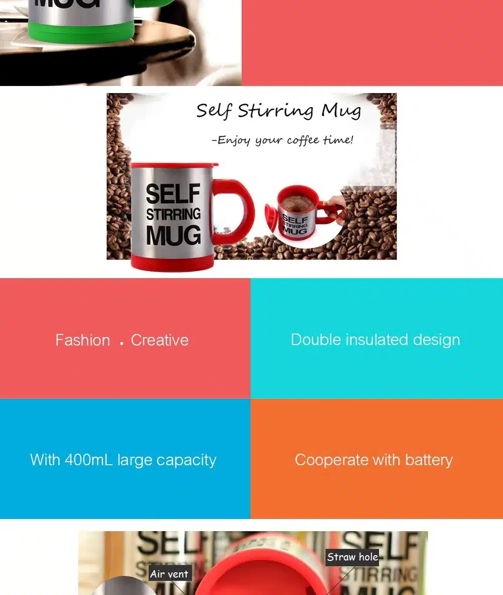 BAISPO 400Ml Mug Automatic Electric Lazy Self Stirring Mug Automatic Coffee Milk Mixing Mug Tea Smart Stainless Steel Mix cup 11