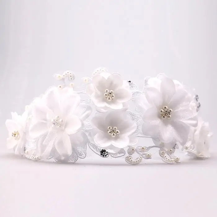 Romantic Wedding Hair Accessories For Bridal White Lace Flowers Crystal Pearl Headbands Headdress Women Tiara Hair Jewelry SL 2