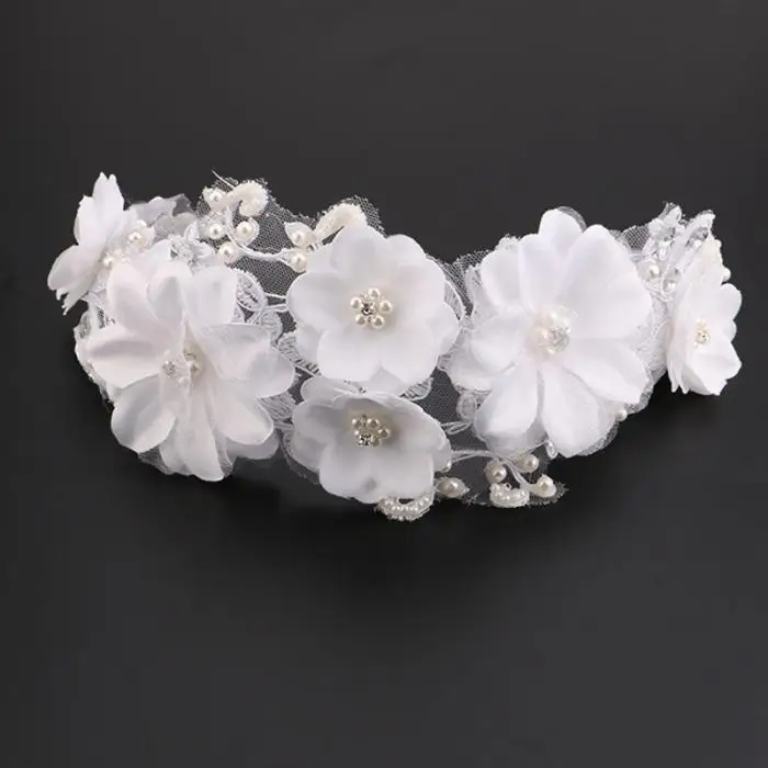 Romantic Wedding Hair Accessories For Bridal White Lace Flowers Crystal Pearl Headbands Headdress Women Tiara Hair Jewelry SL 4
