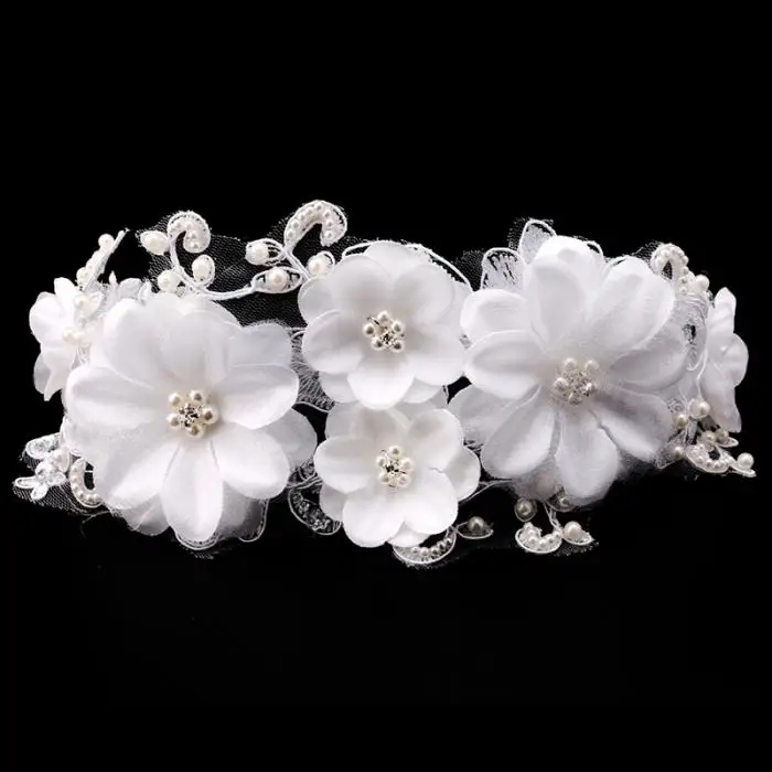 Romantic Wedding Hair Accessories For Bridal White Lace Flowers Crystal Pearl Headbands Headdress Women Tiara Hair Jewelry SL 5