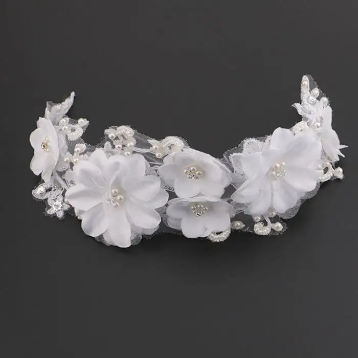 Romantic Wedding Hair Accessories For Bridal White Lace Flowers Crystal Pearl Headbands Headdress Women Tiara Hair Jewelry SL 8