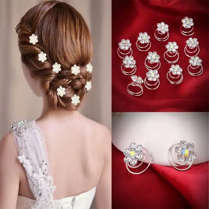 12PCS Hairpins Twist Coils Hair Spin Pins Bridal Wedding Prom Crystal Rhinestone Hair Clips Headwear Jewelry Hair Accessories 9