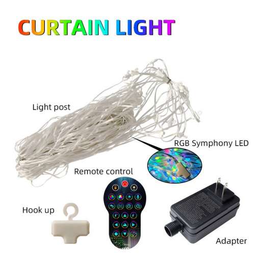 valge LED valguskardin koos juhtme, puldi ja adapteriga