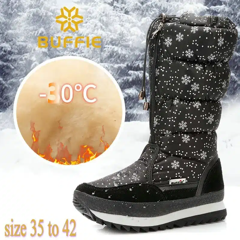 2017 Winter High Women Snow Boots plush Warm Lady shoe Plus size 35 to 42 easy wear zipper up girl white colour flower warm boot 12