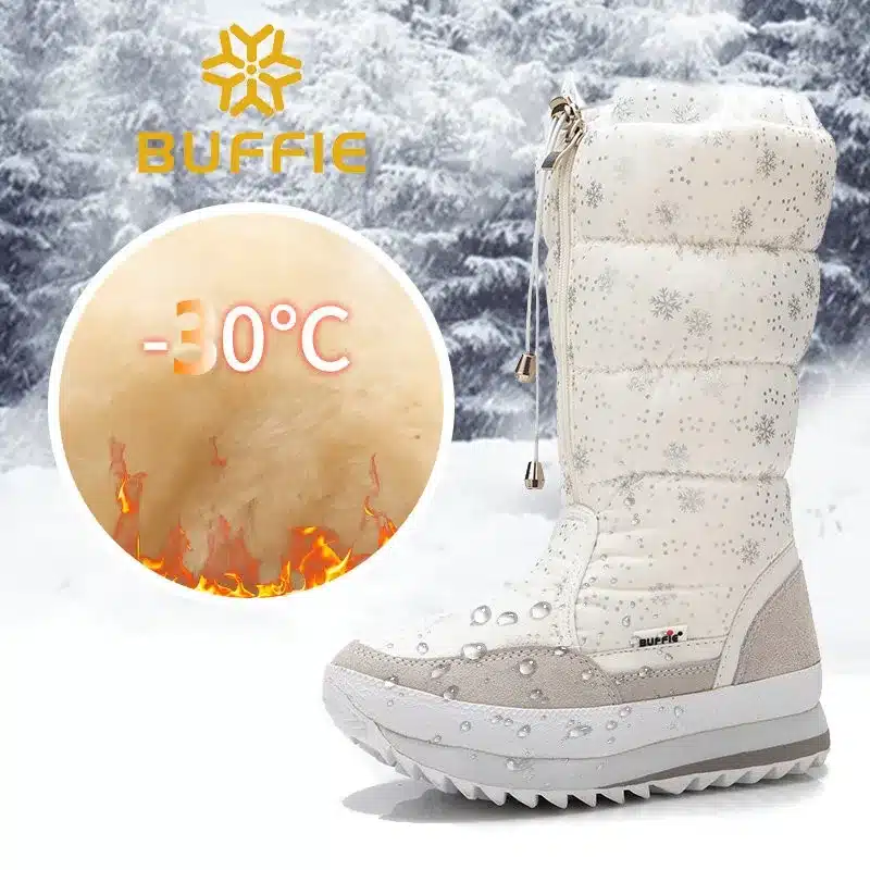 2017 Winter High Women Snow Boots plush Warm Lady shoe Plus size 35 to 42 easy wear zipper up girl white colour flower warm boot 14